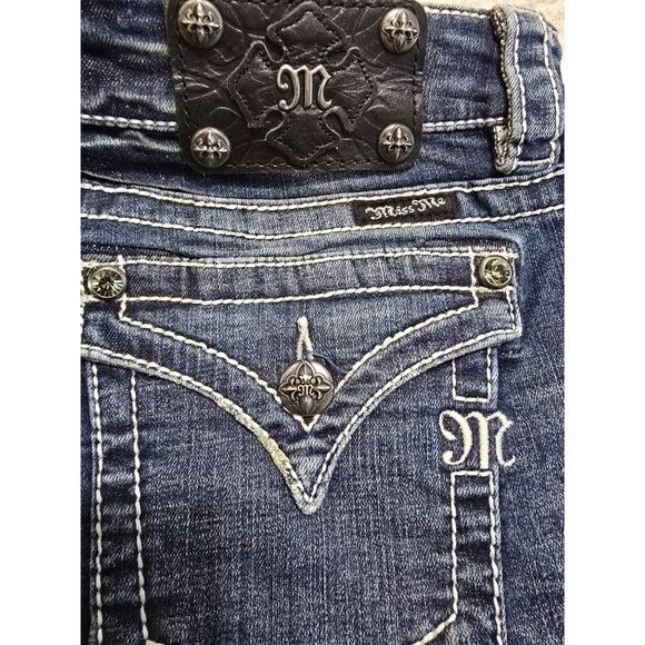 Miss Me Womens Blue Denim Cut Off Shorts Raw Hem Low Rise 5 Pockets Size 26 - Picture 5 of 12